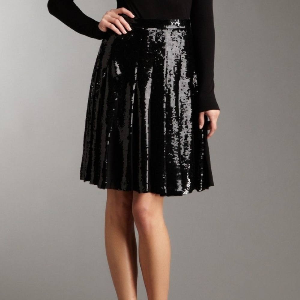 BCBG Maxazria Edna Pleated Sequin Black Skirt